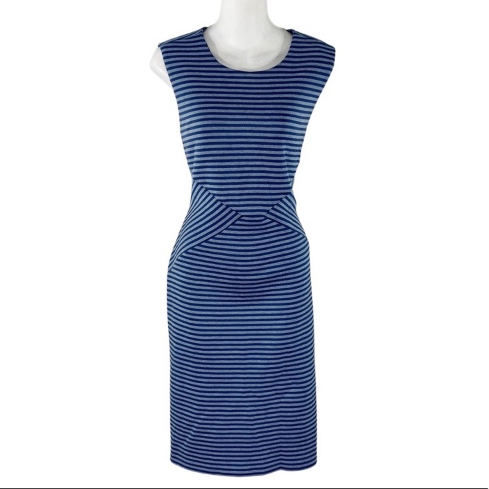 Calvin Klein blue on blue stripe scuba sleeveless sheath dress